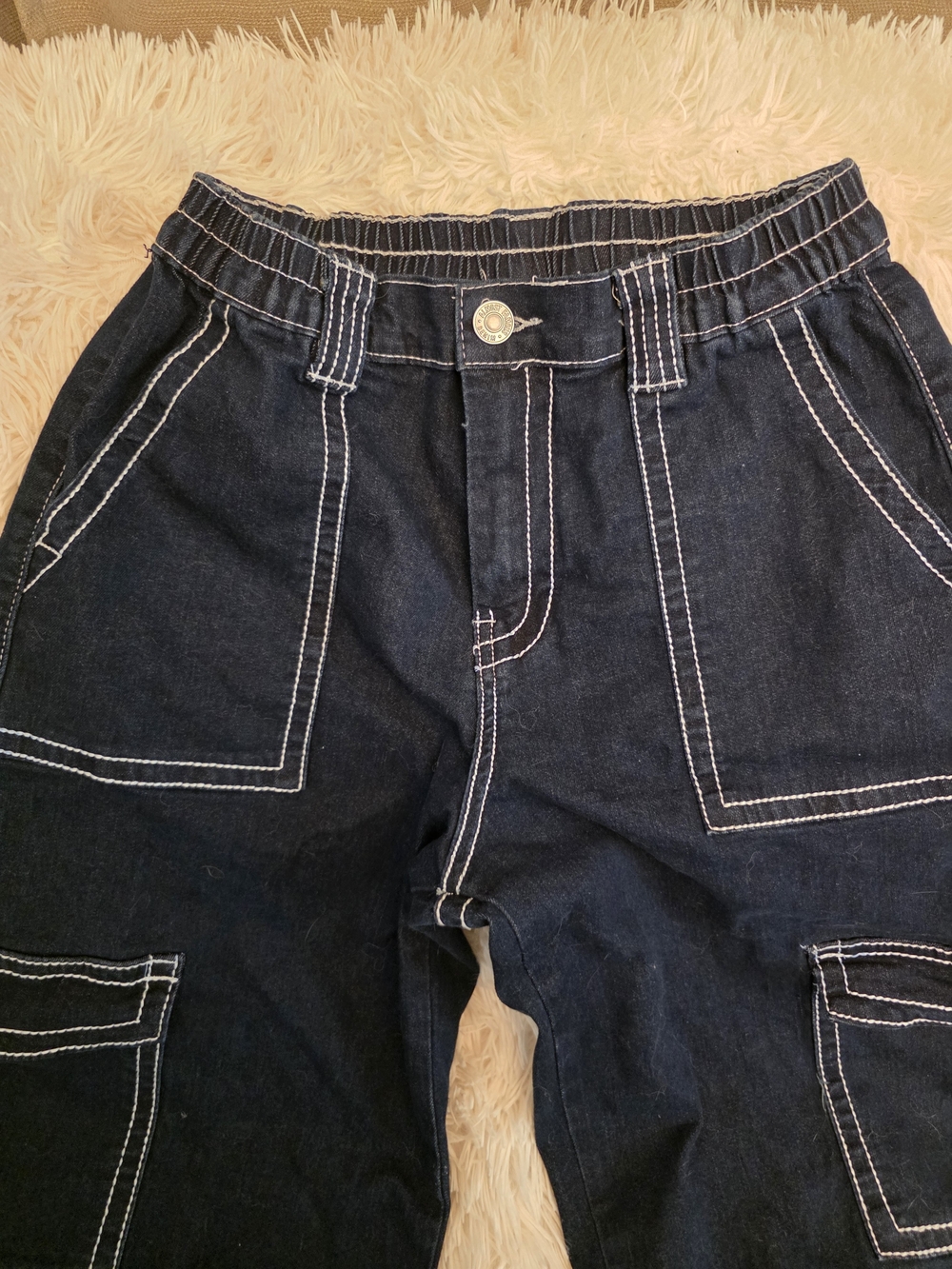 Almost Famous Dark Navy Wide Leg Cargo with White Contrast Stitching Pants - Picture 4 of 8